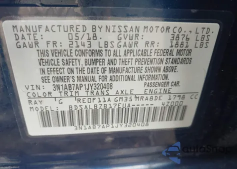 2018 Nissan Sentra S из США, поврежденный, VIN 3N1AB7AP1JY320408